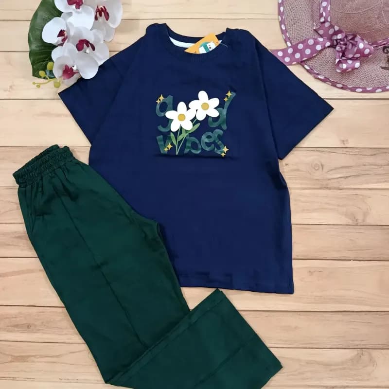 ست تیشرت و شلوار نخ پنبه لش مدل Flower سایز 55 تا 65 — تصویر ۸