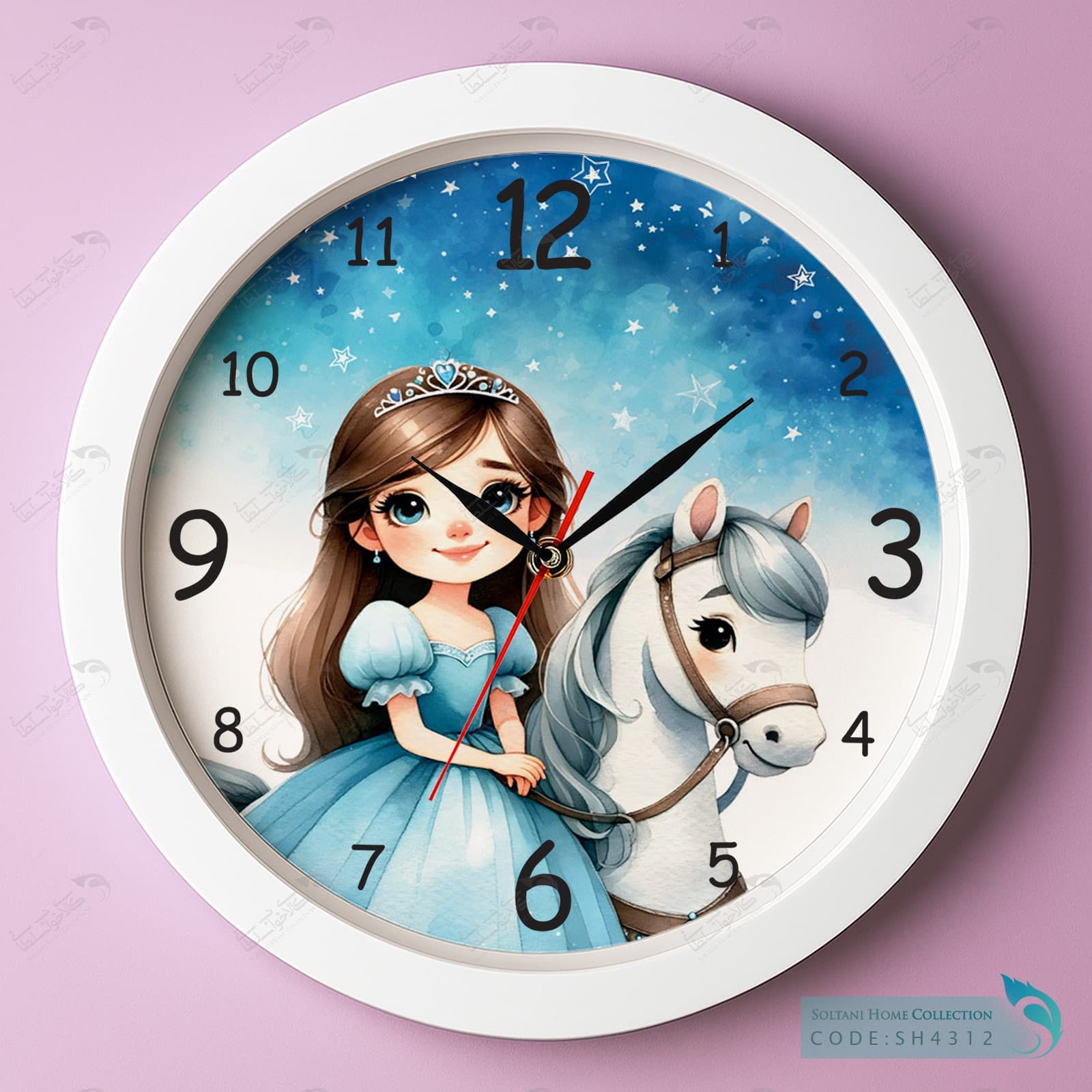 ساعت دیواری دخترانه طرح پرنسس و اسب سفید کد SH4312