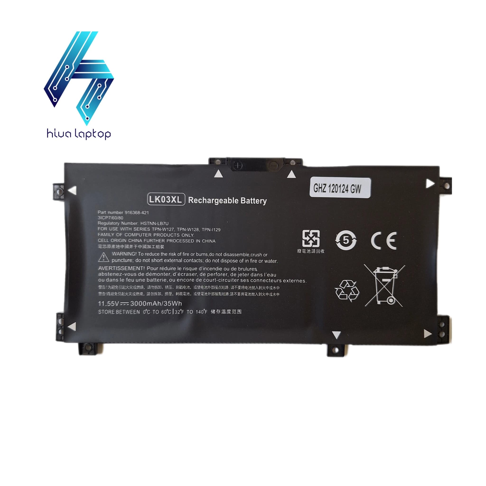 باتری لپ تاپ LK03XL ولتاژ 11.5V ظرفیت 3000mAh توان 35Wh