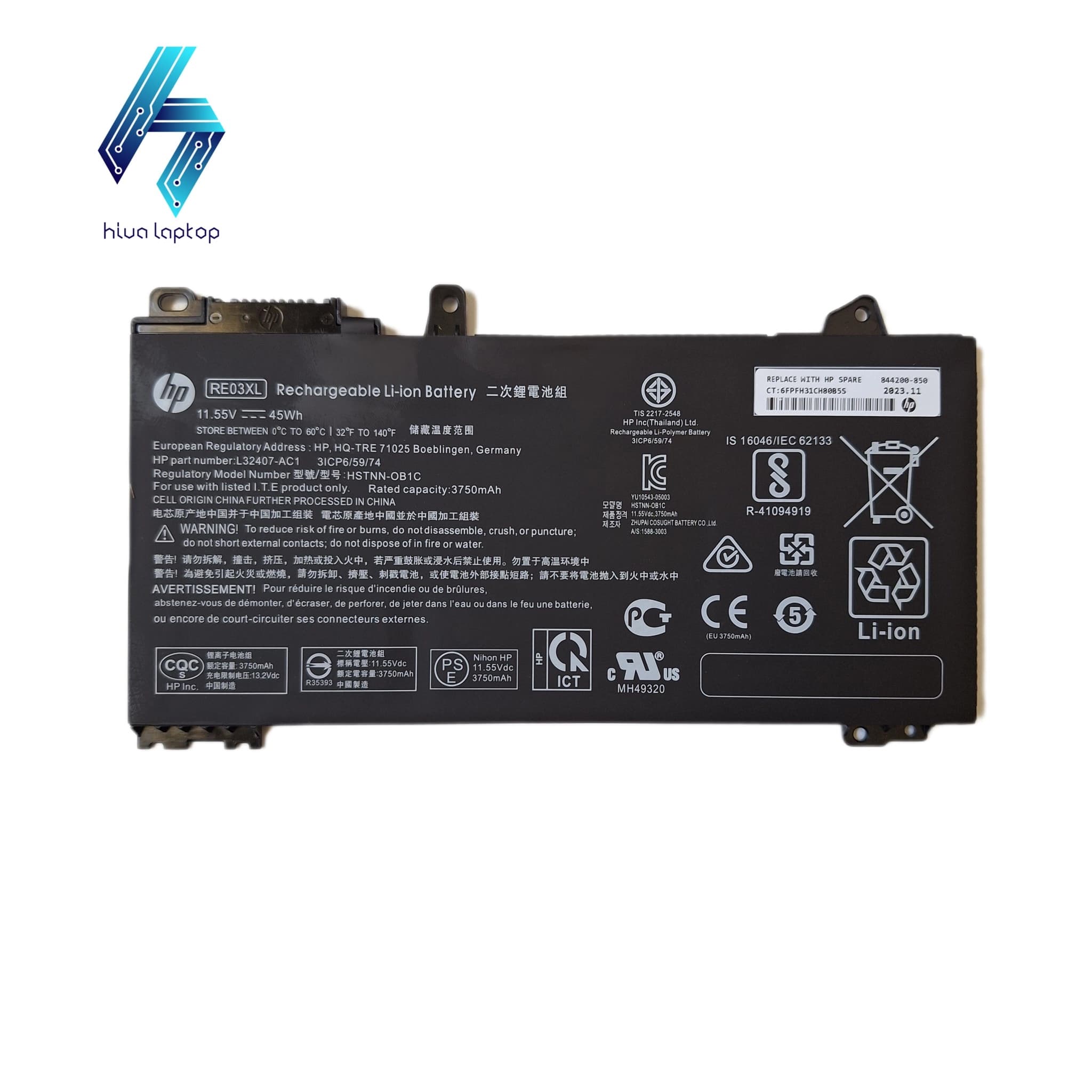 باتری لپ تاپ HP RE03XL اچ پی 11.55V ظرفیت 45Wh