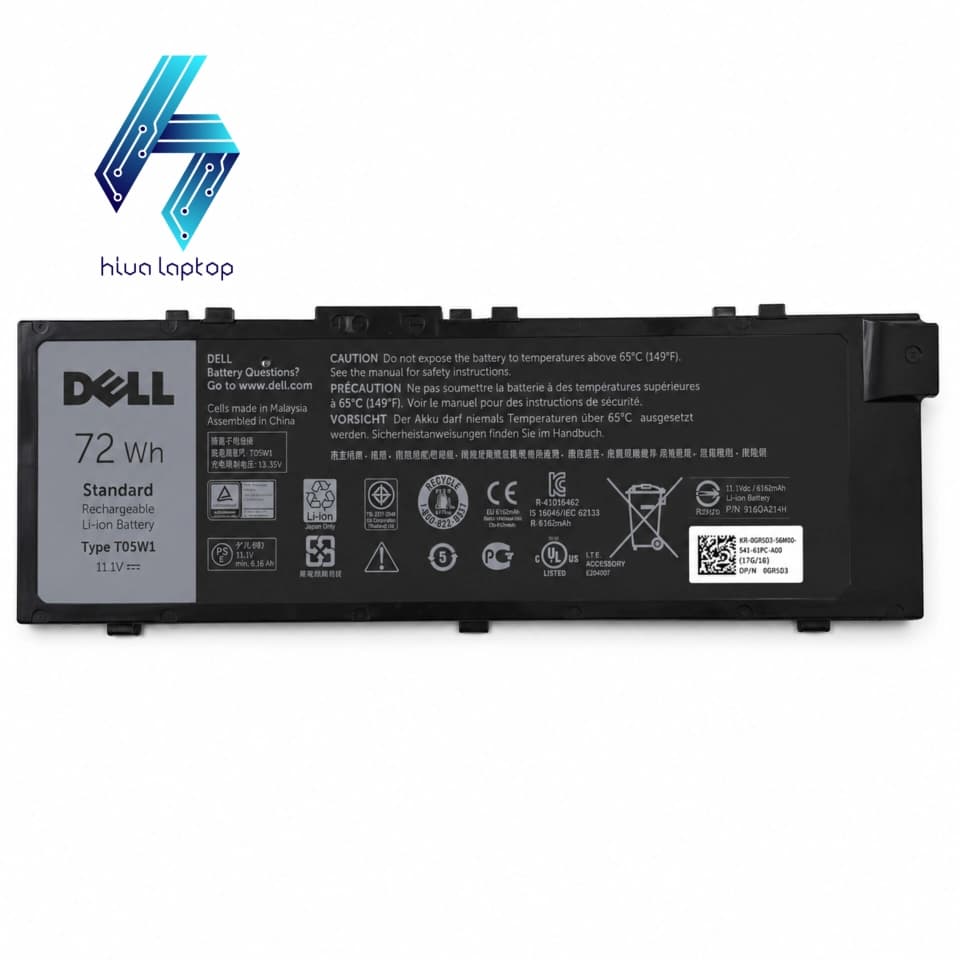 باتری دل مدل T05W1 ولتاژ 11.1V ظرفیت 6162mAh توان 72Wh
