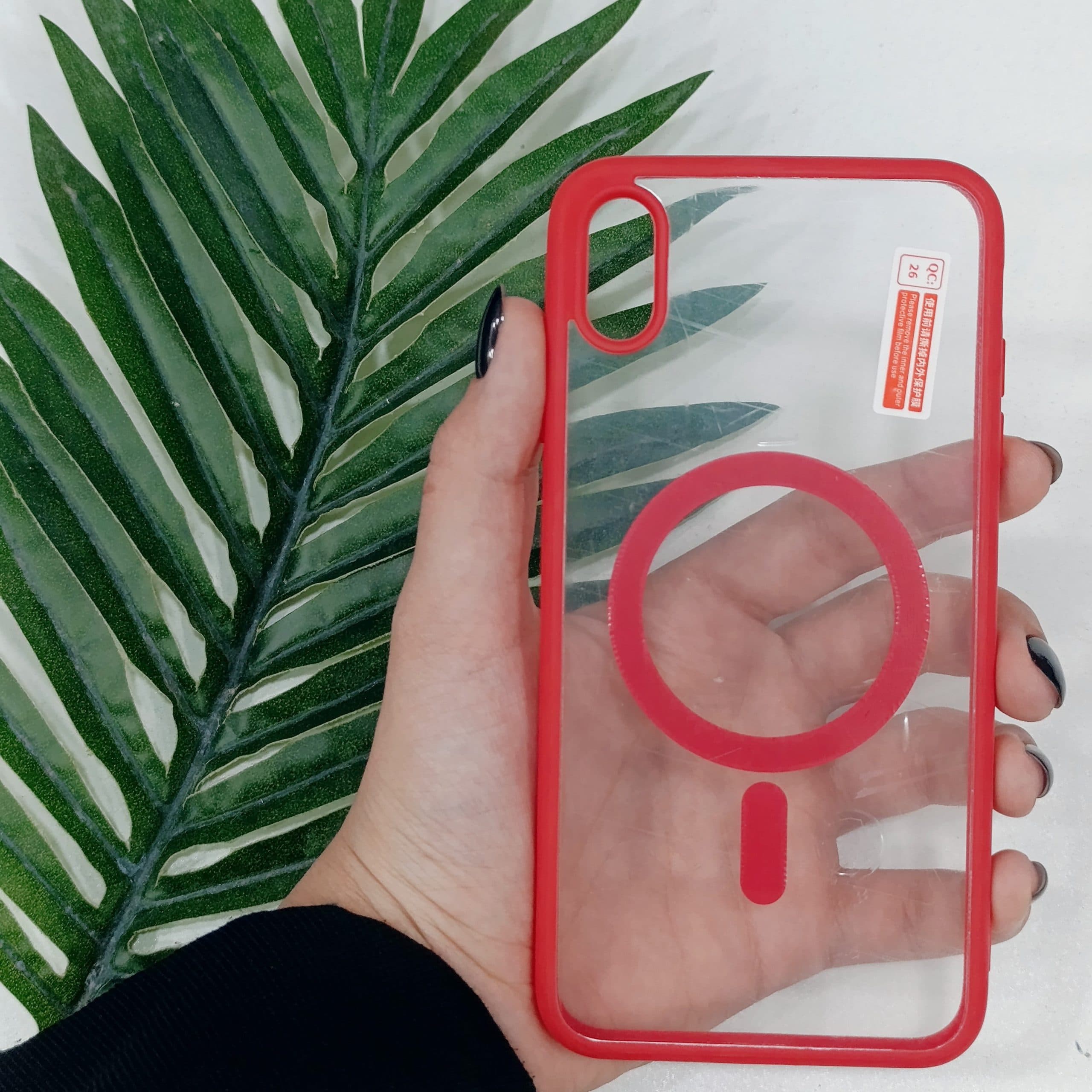 گارد آیفون Iphone xsmax طرح مگنتی شفاف دور رنگی رنگ قرمز قاب و محافظ موبایل