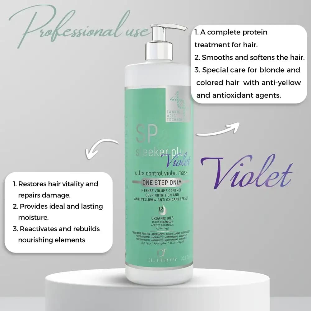 پروتئین و کراتین اس پی نقره ای (وایولت) ۱۰۰۰ میل – SP Sleeker Plus Violet Oil Therapy — تصویر ۵