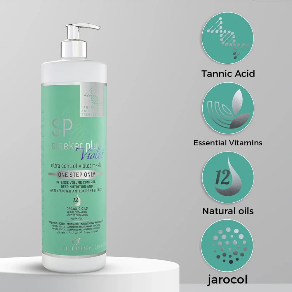 پروتئین و کراتین اس پی نقره ای (وایولت) ۱۰۰۰ میل – SP Sleeker Plus Violet Oil Therapy — تصویر ۴