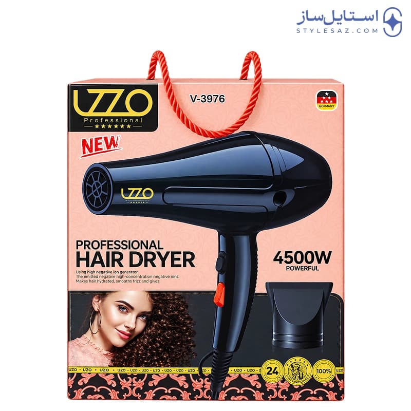 سشوار حرفهای لیزو مدل V-3976 توان ۴۵۰۰ وات رنگ مشکی