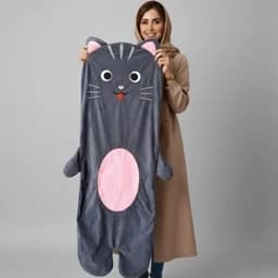 عروسک بغلی گربه طوسی سایز بزرگ ابعاد 130*40 — تصویر ۵