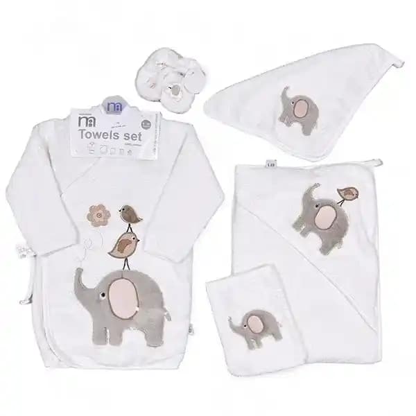 سرویس حوله 5 تکه برند مادرکر mothercare طرح فیل و گنجشک
