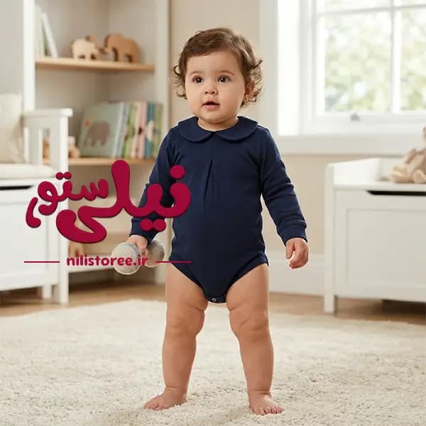 بادی نوزاد یقه ب ب آستین بلند سورمه ای برند آدمک کد 1765001