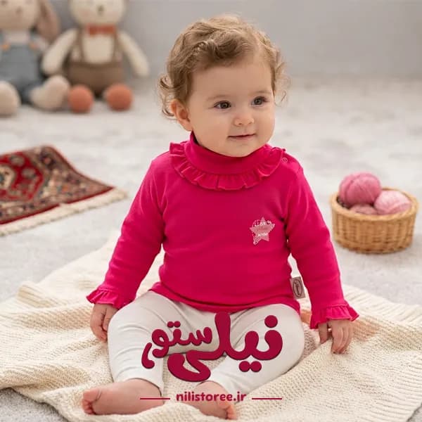 بلوز آستین بلند یقه اسكي لاكرا چين دار سرخابی برند آدمک کد 1466681