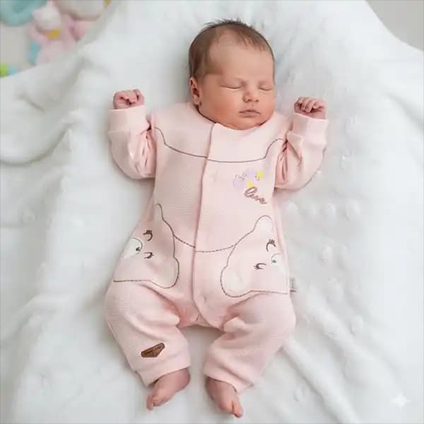 سرهمی نوزاد طرح گربه رنگ صورتی برند مون بیبی کد 470