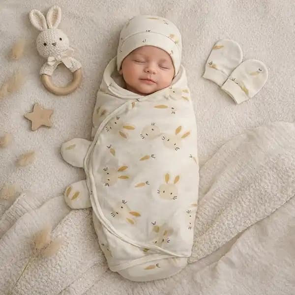 قنداق دورپیچ نوزاد طرح خرگوش بند بیبی فور لایف Baby 4 life
