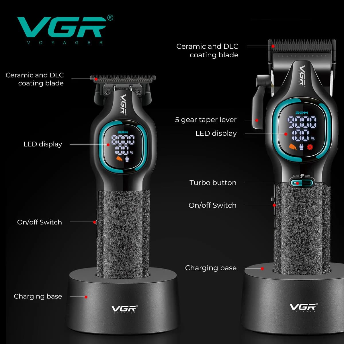 ست 3عددماشین اصلاح،خط زن و شیور وی جی آر مدل V-886 S3 ‏ — تصویر ۳