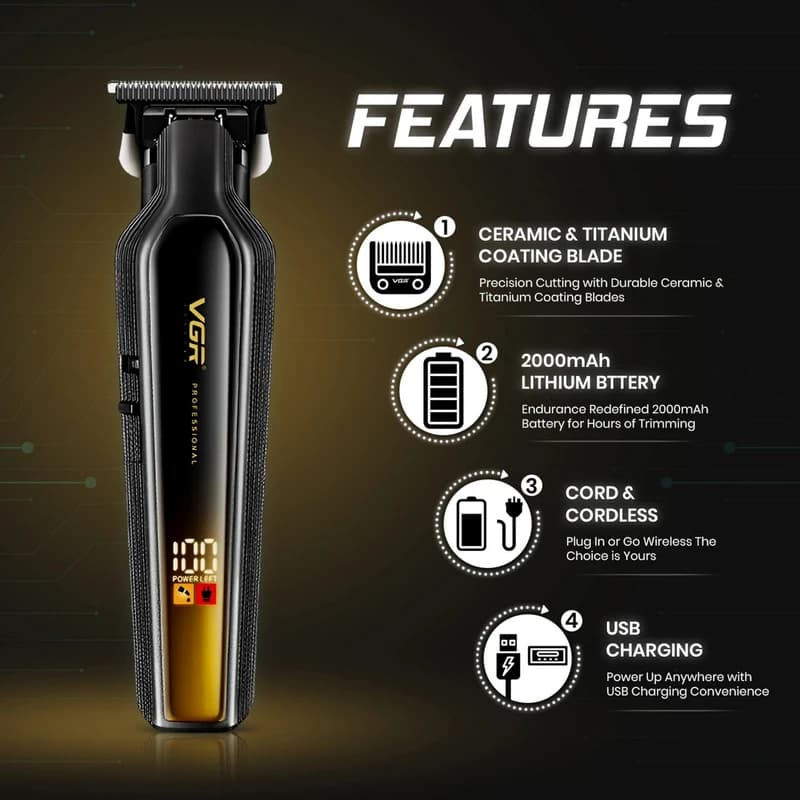 ماشین اصلاح موی سر و صورت شارژی وی جی ار مدل V-930 — تصویر ۷