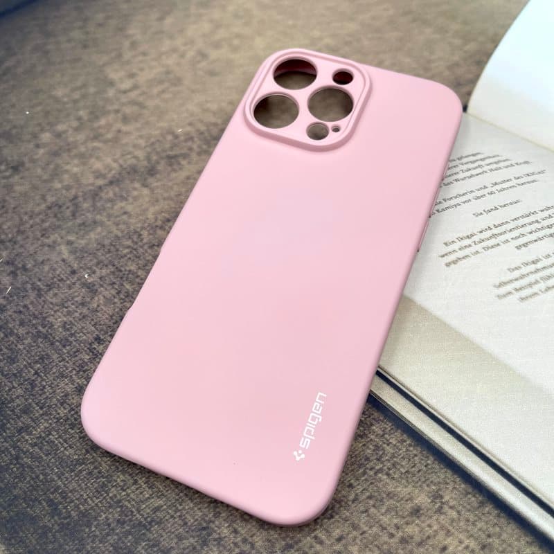 قاب گوشی iPhone 16 Pro Max آیفون سیلیکونی Spigen اورجینال کابل داخل پارچه ای محافظ لنز دار گلبهی کد 219910 — تصویر ۲