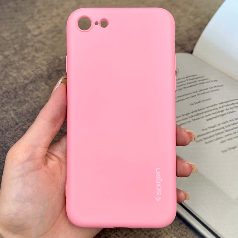 قاب گوشی iPhone 7 / iPhone 8 / iPhone SE 2020 / iPhone SE 2022 آیفون سیلیکونی Spigen اورجینال کابل داخل پارچه ای محافظ لنز دار صورتی کد 847457