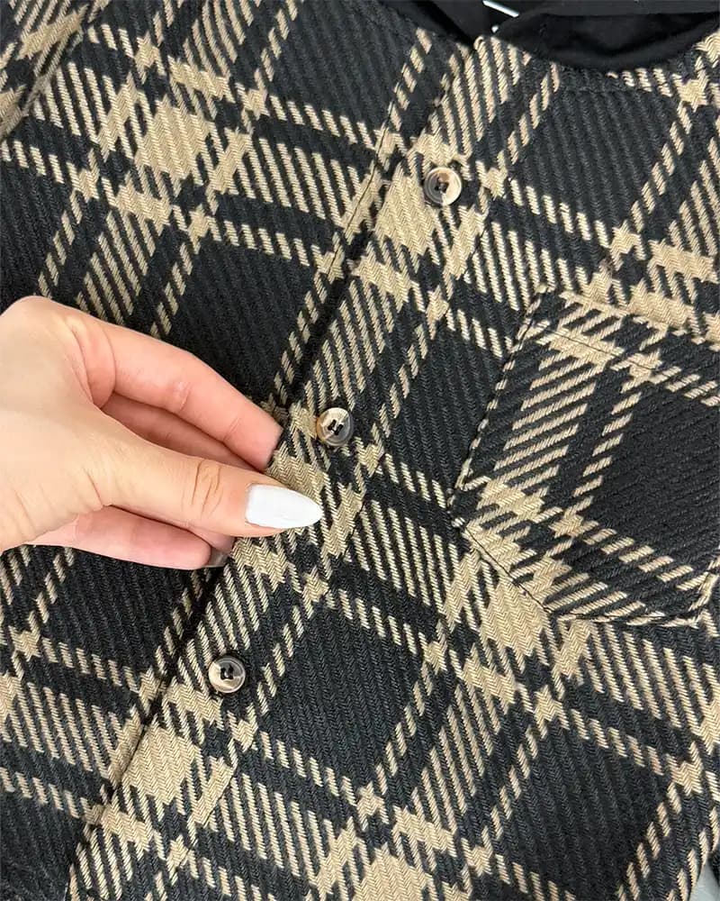 شومیز بچگانه چهارخونه مدل کلاه مشکی B-4034 — تصویر ۵