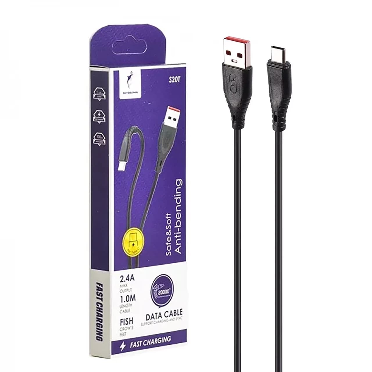 کابل شارژ فست Sky Dolphin Type-C مدل S20T – مشکی – TCO