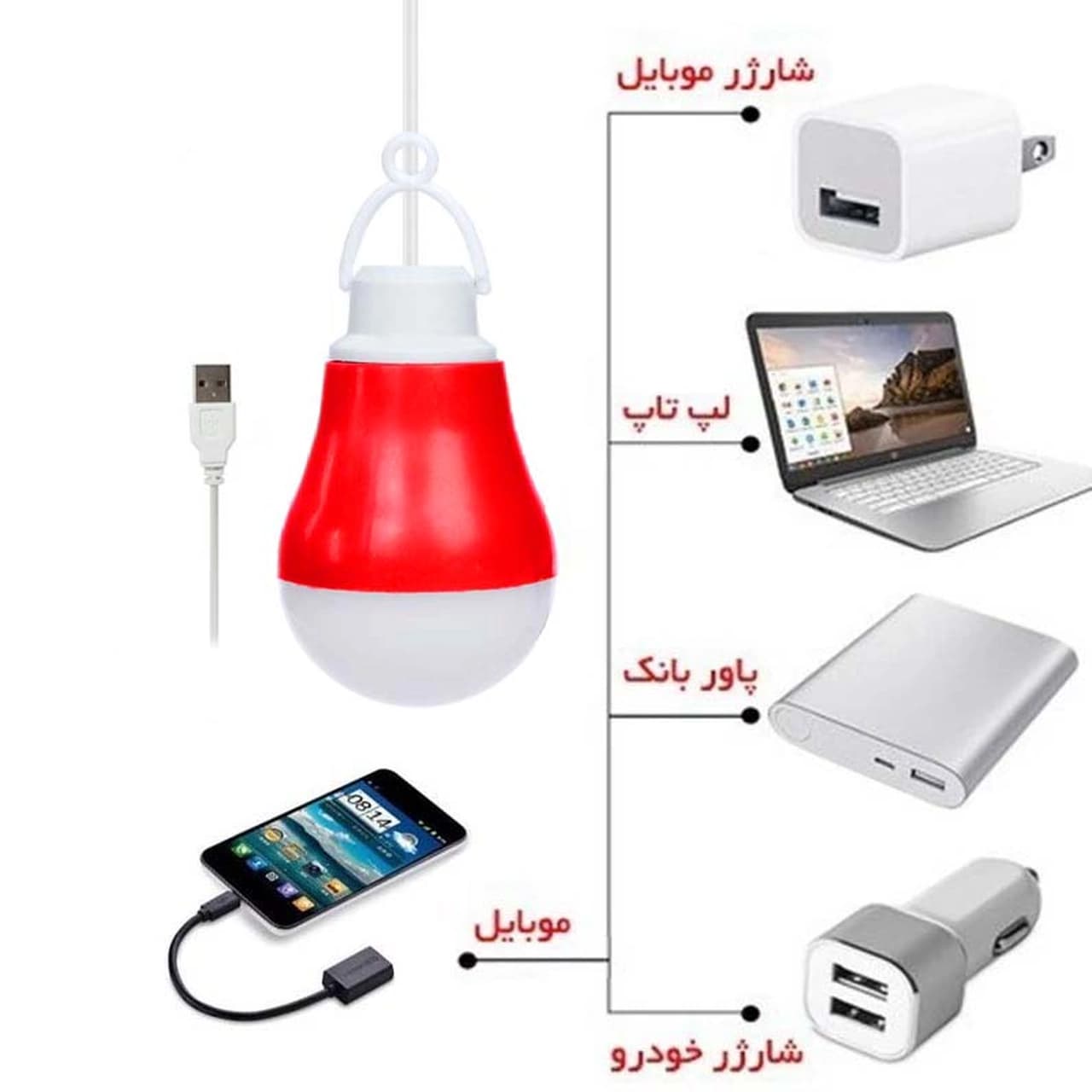 لامپ LED USB مهتابی – قرمز – ASP — تصویر ۲