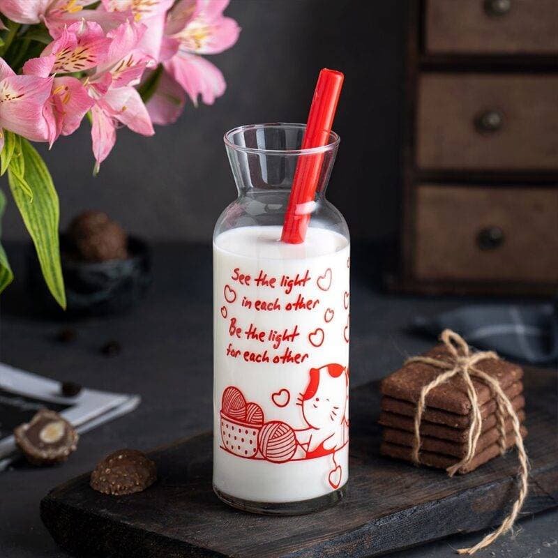 بطری شیشه ای نی دار چاپدار مانیا مدل هانا — تصویر ۳