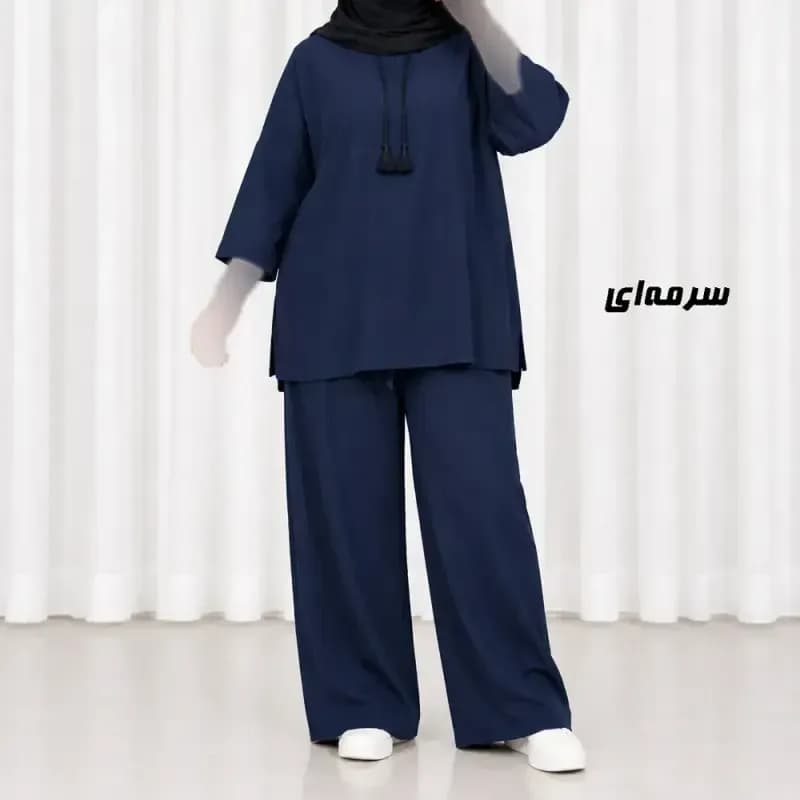ست بلوز شلوار زنانه بیرونی جنس آیوا فری سایز مناسب تا سایز 50 چهارفصل — تصویر ۲