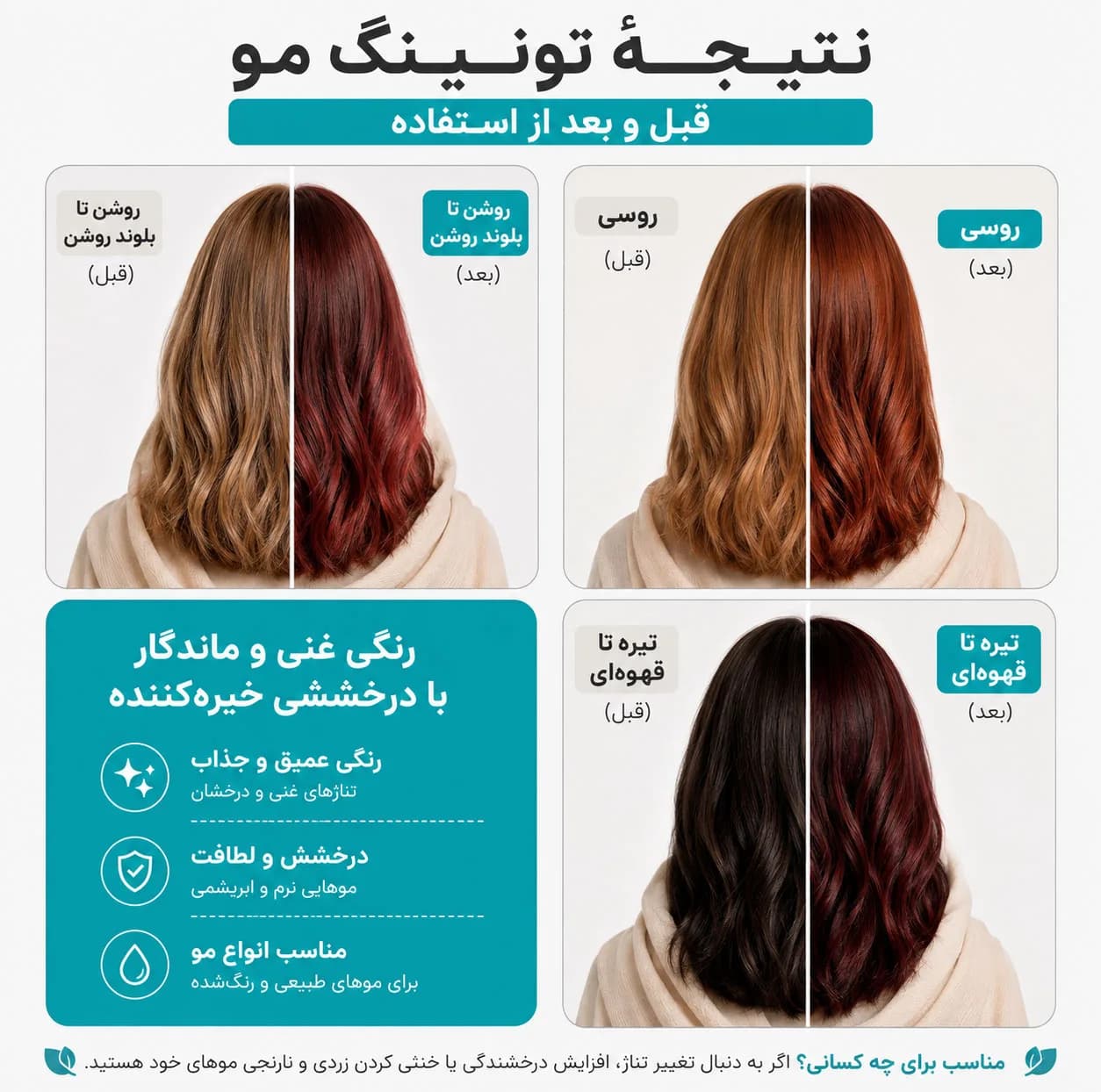 شامپو رنگ مو تونیکا شماره 5.35 رنگ قهوه‌ای روشن طلایی-ماهگونی بدون آمونیاک، مناسب برای رنگ‌آمیزی سریع و سالم موهای روشن حجم 150 میلی‌لیتر — تصویر ۲