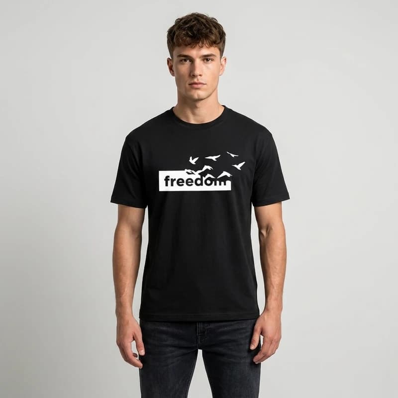 تیشرت مشکی مردانه پنبه‌ای freedom — تصویر ۳