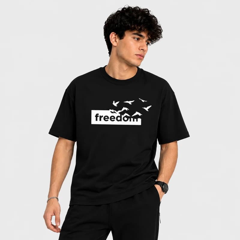 تیشرت مشکی مردانه پنبه‌ای freedom — تصویر ۴