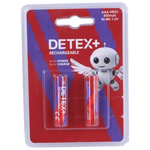 باتری دوتایی نیم قلمی شارژی Detex+ HR03 1.2V AAA 800mAh