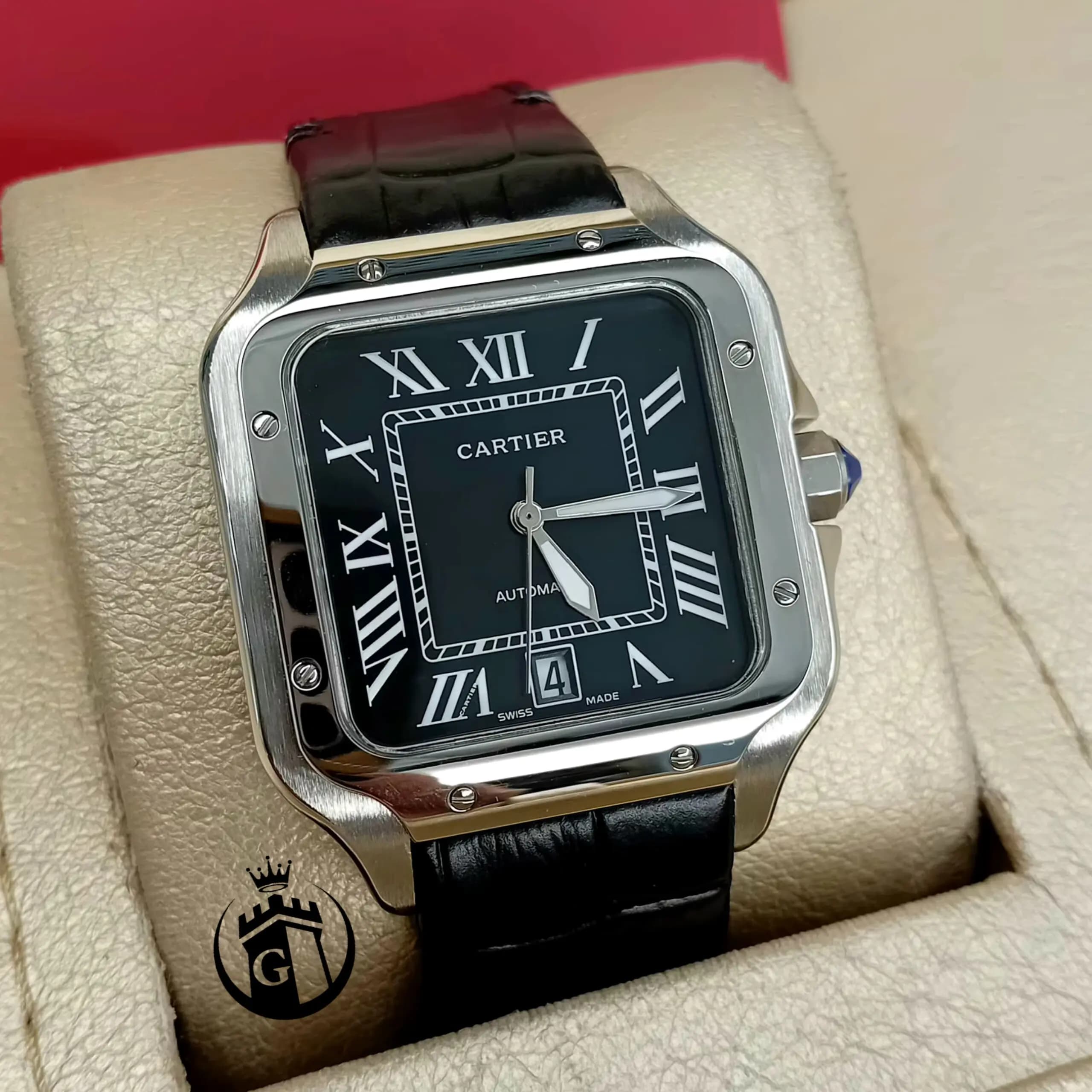ساعت مچی مردانه اورجینال کارتیه Cartier | ساعت عقربه ای بند چرم اصلی و کلاسیک C04 — تصویر ۵