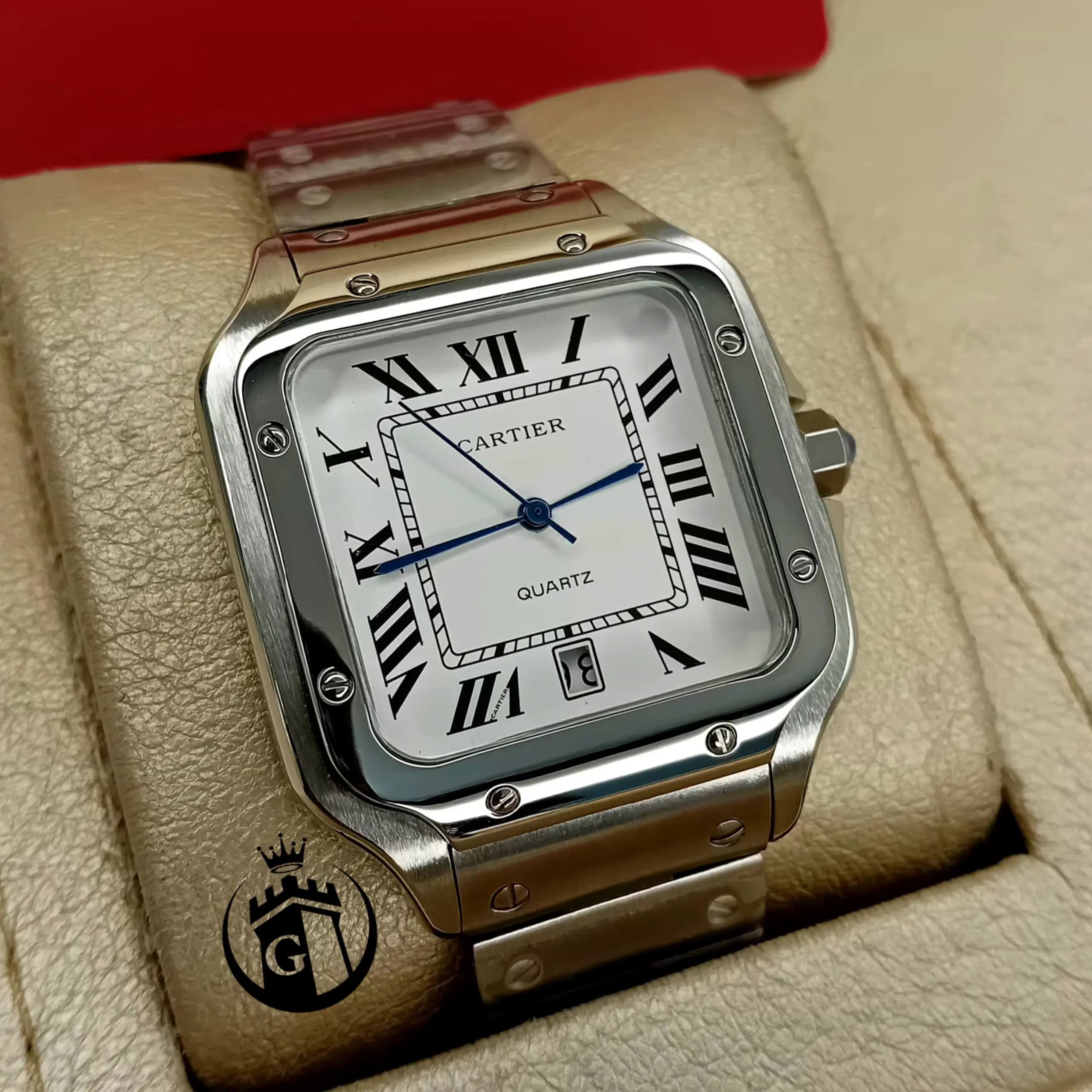 ساعت مچی مردانه اورجینال کارتیه Cartier | ساعت عقربه ای بند چرم اصلی و کلاسیک C03 — تصویر ۹