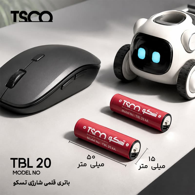 باتری قلمی شارژی تسکو مدل TBL 20 با درگاه USB-C به همراه کابل شارژ بسته دو عددی — تصویر ۱۱