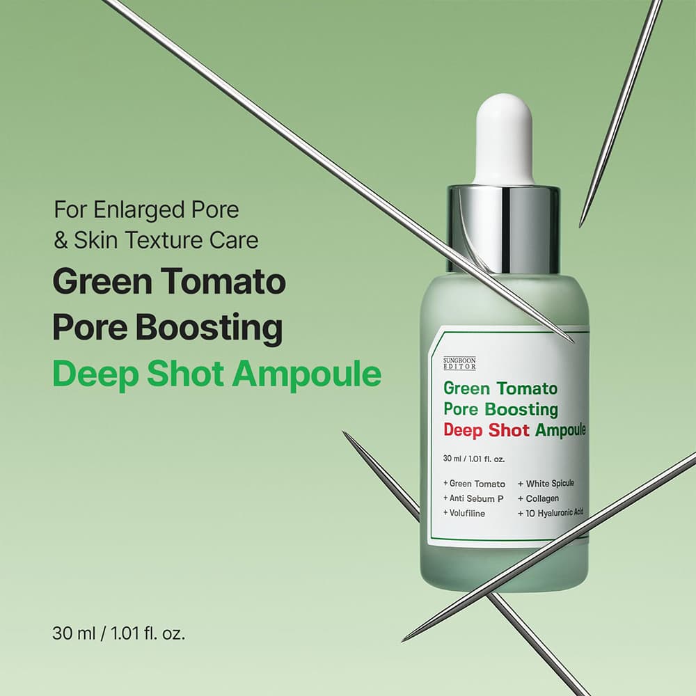 سرم کوچک کننده منافذ گوجه سبز و اسپیکیول سانگ بون ادیتور SUNGBOON EDITOR Green Tomato Pore Boosting Deep Shot Ampoule — تصویر ۲