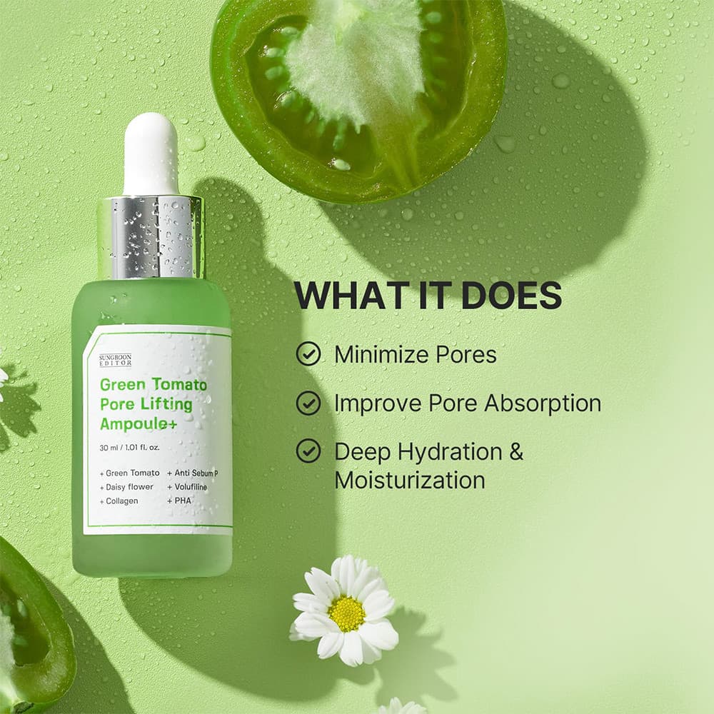 سرم کوچک کننده منافذ گوجه سبز و اسپیکیول سانگ بون ادیتور SUNGBOON EDITOR Green Tomato Pore Boosting Deep Shot Ampoule — تصویر ۶