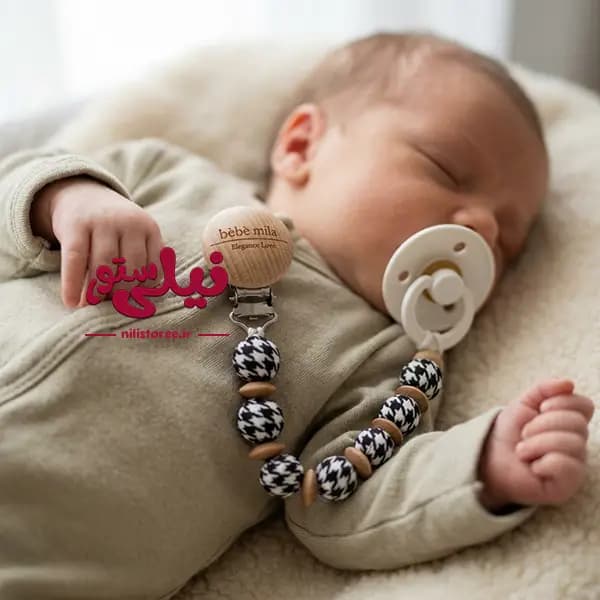 بند پستانک مهره ای سیلیکونی طرح حلقه ای برند ب ب میلا bebe mila — تصویر ۴