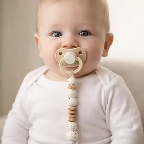 بند پستانک مهره ای سیلیکونی طرح حلقه ای برند ب ب میلا bebe mila