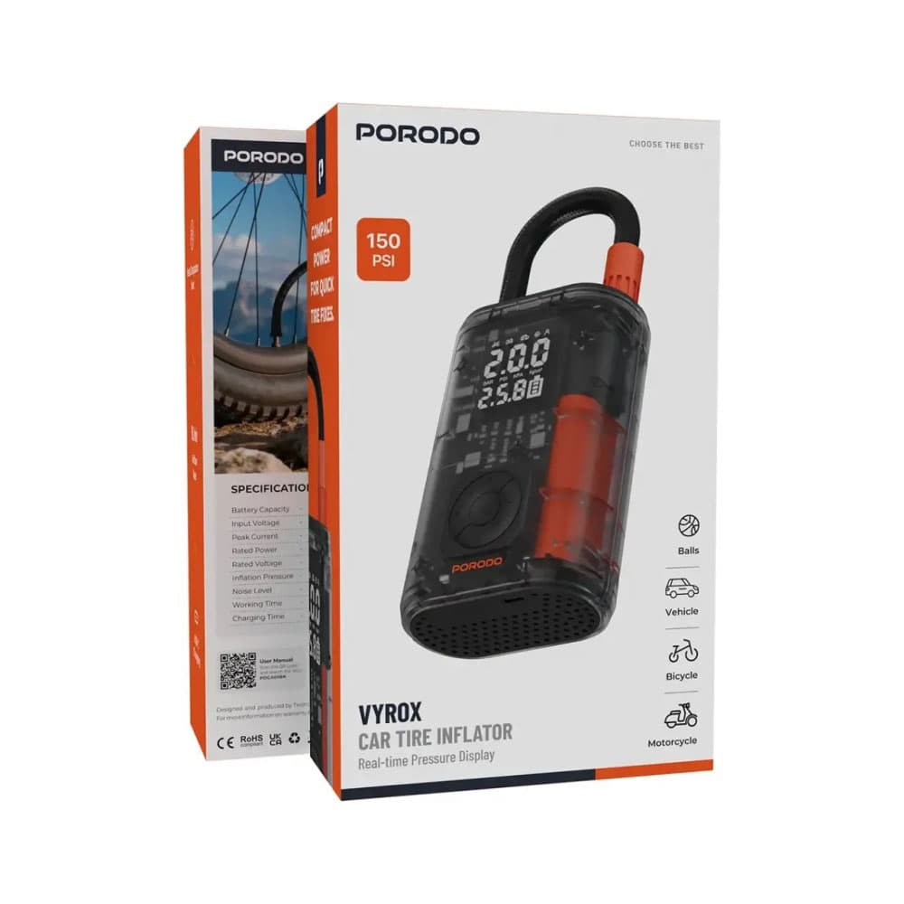 پمپ(کمپرسور) باد شارژی پرودو مدل Porodo Vyrox PDGA05 150PSI — تصویر ۴