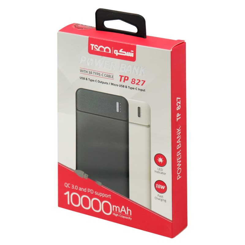 پاور بانک تسکو ظرفیت ۱۰۰۰۰ میلی آمپر مدل TSCO TP 827 QC3 PD 18W — تصویر ۴