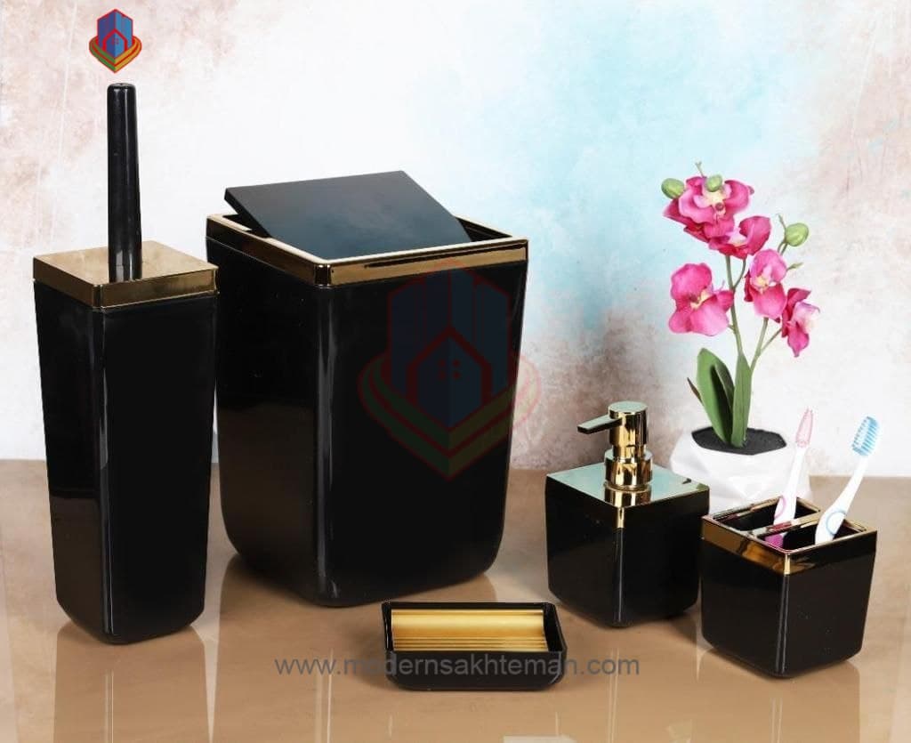 ست سرویس بهداشتی 5 پارچه کنتراست مشکی طلایی