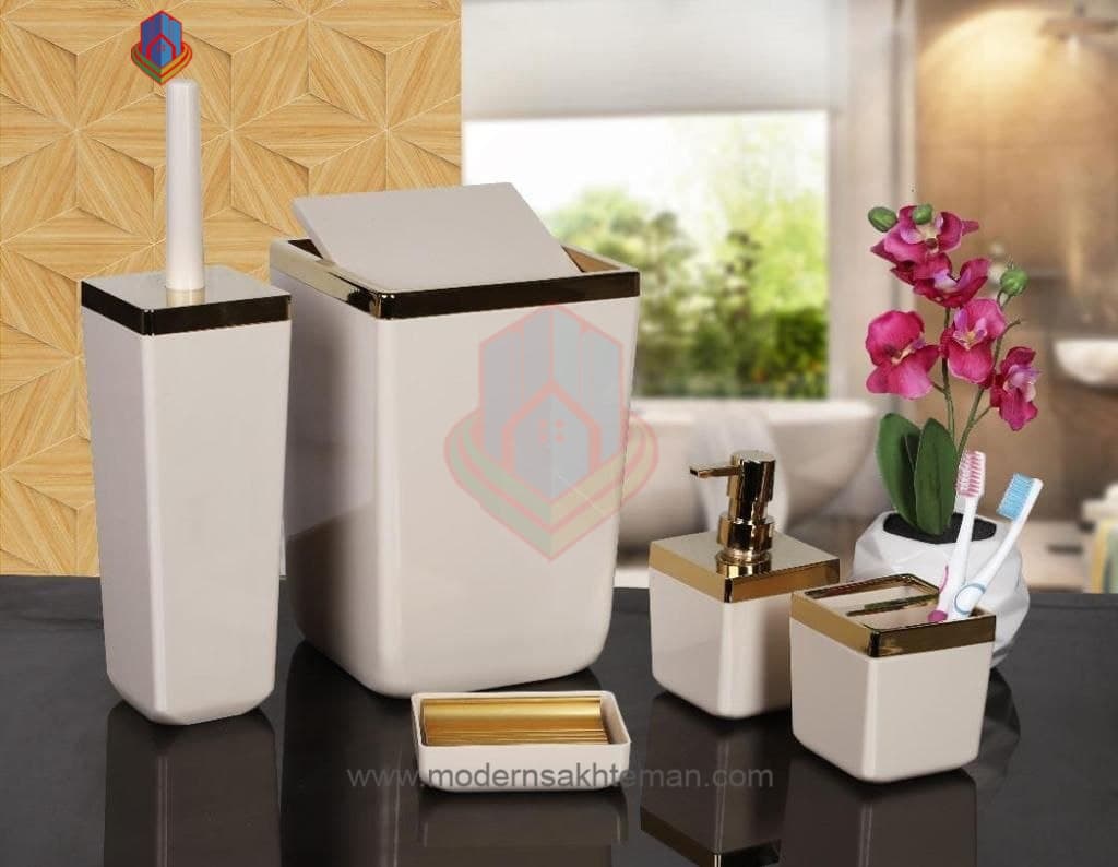 ست سرویس بهداشتی 5 پارچه کنتراست شیری طلایی