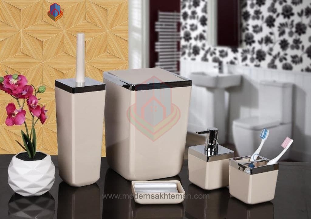 ست سرویس بهداشتی 5 پارچه کنتراست شیری کروم