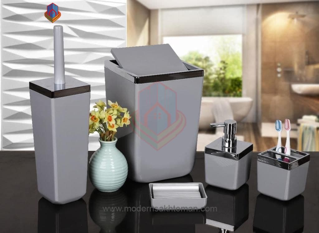 ست سرویس بهداشتی 5 پارچه کنتراست طوسی کروم