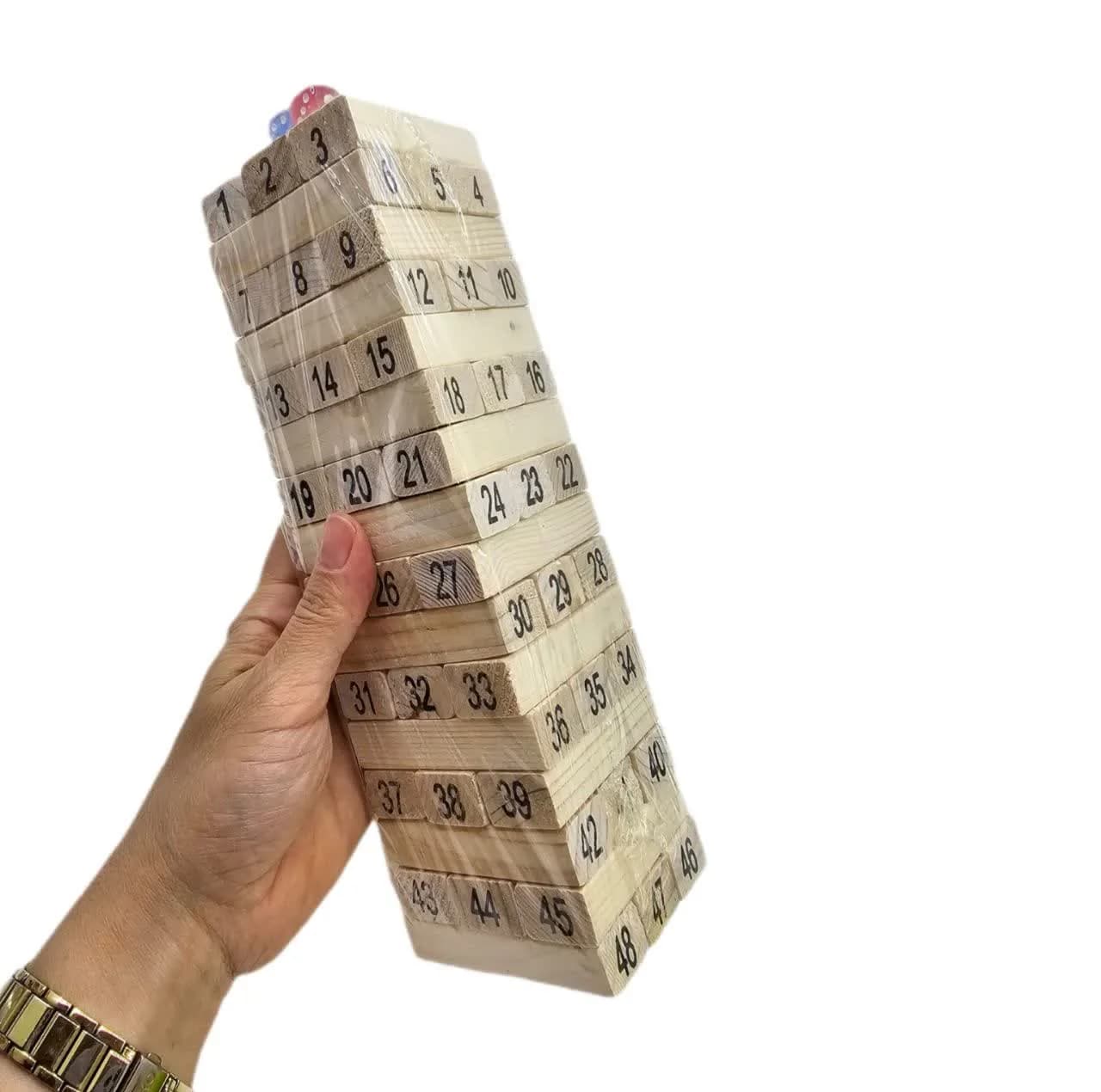 بازی فکری ناب سل مدل برج هیجان شامل 48 قطعه چوبی به همراه 2 عدد تاس کد The Tower of Excitement intellectual game includes 48 wooden pieces and 2 dice — تصویر ۲