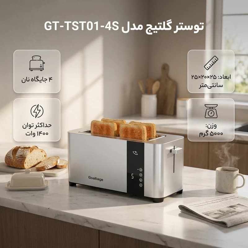 توستر 4 اسلایس گلتیج مدل GT-TST01-4S — تصویر ۴