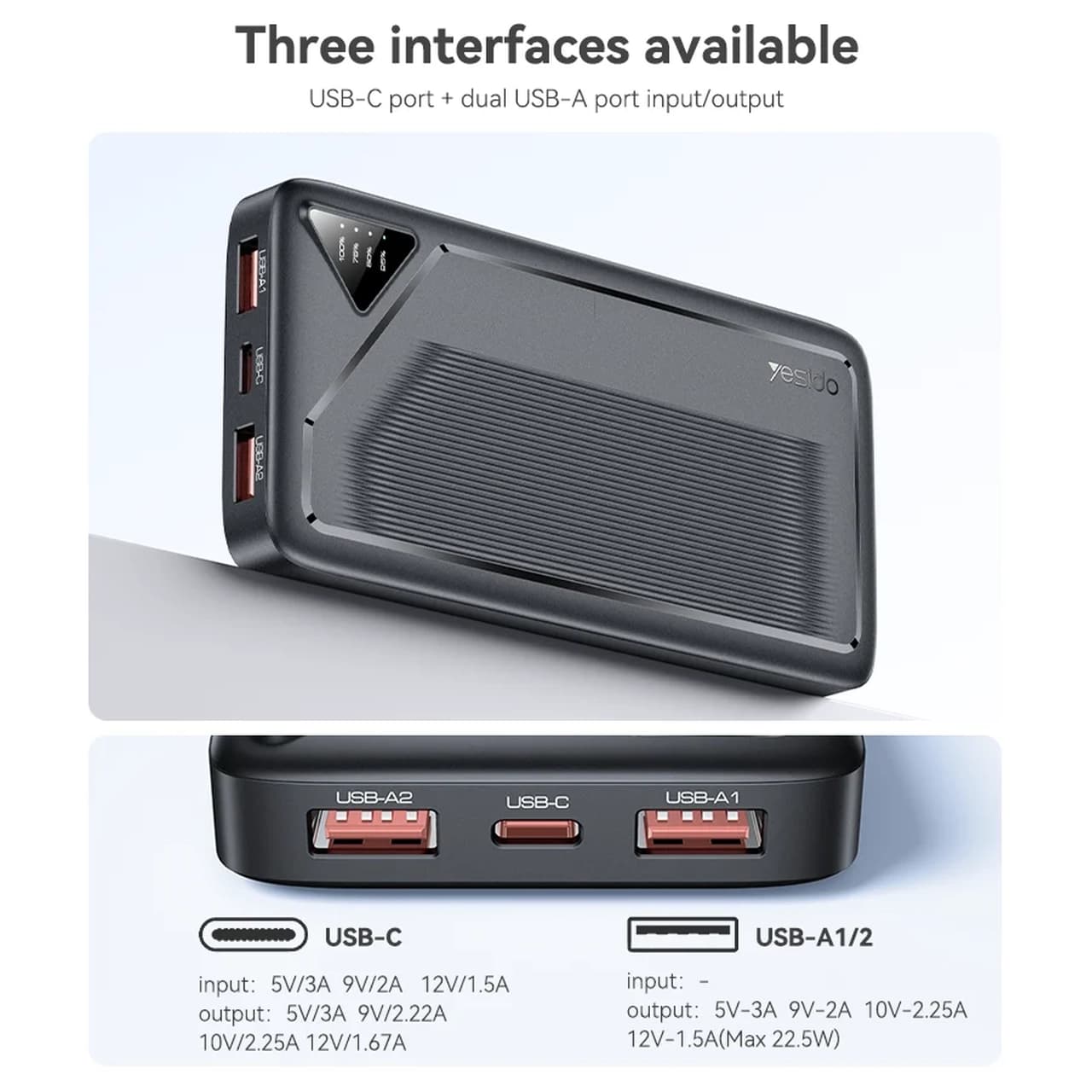 پاوربانک PD و فست شارژ Yesido 22.5W 10000mAh مدل YP101 – سفید (گارانتی شش ماه تعویض نیکان همراه) — تصویر ۷