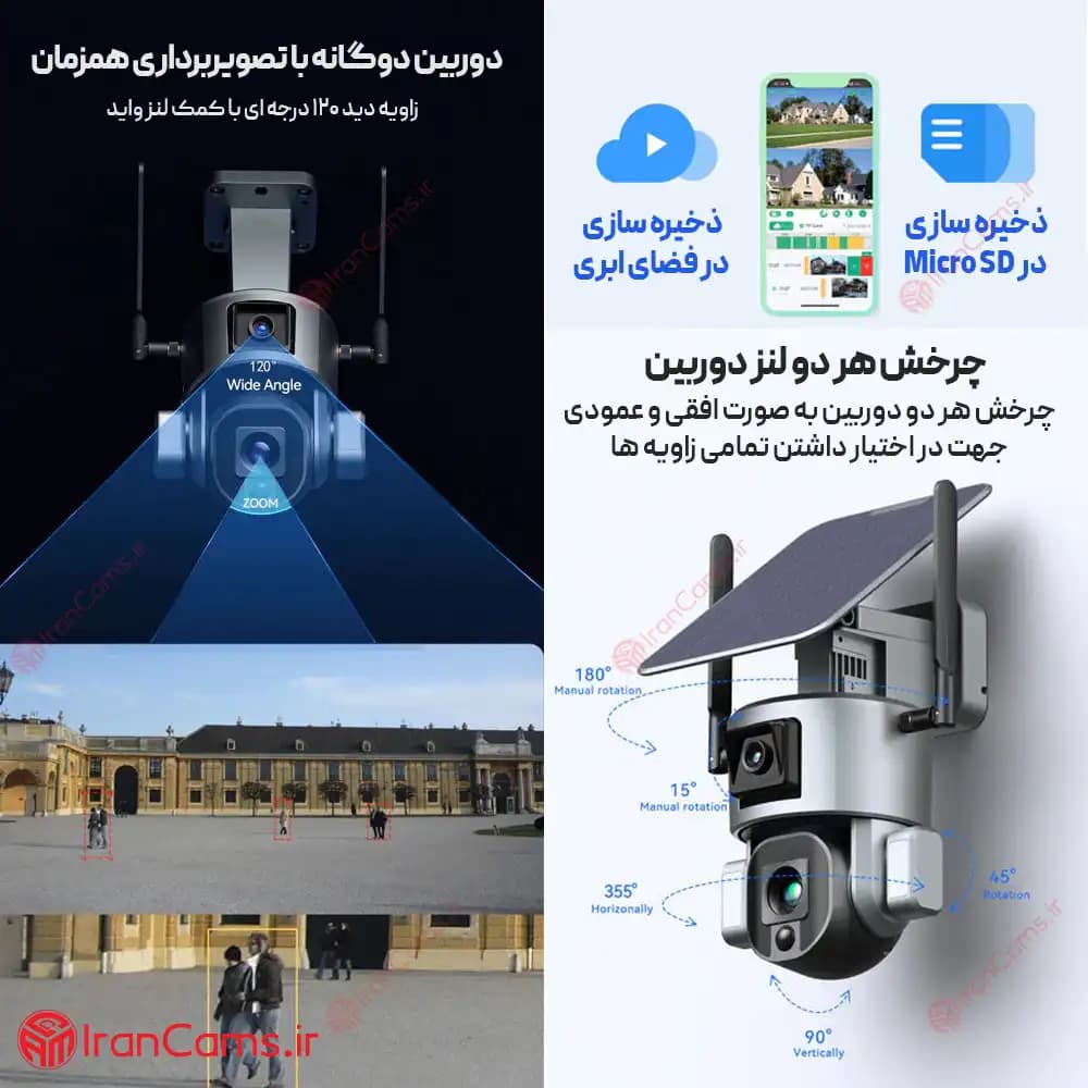 دوربین اسپید دام خورشیدی سیمکارتی 2 لنز موتورایز زوم 20X مدل Y5 — تصویر ۵