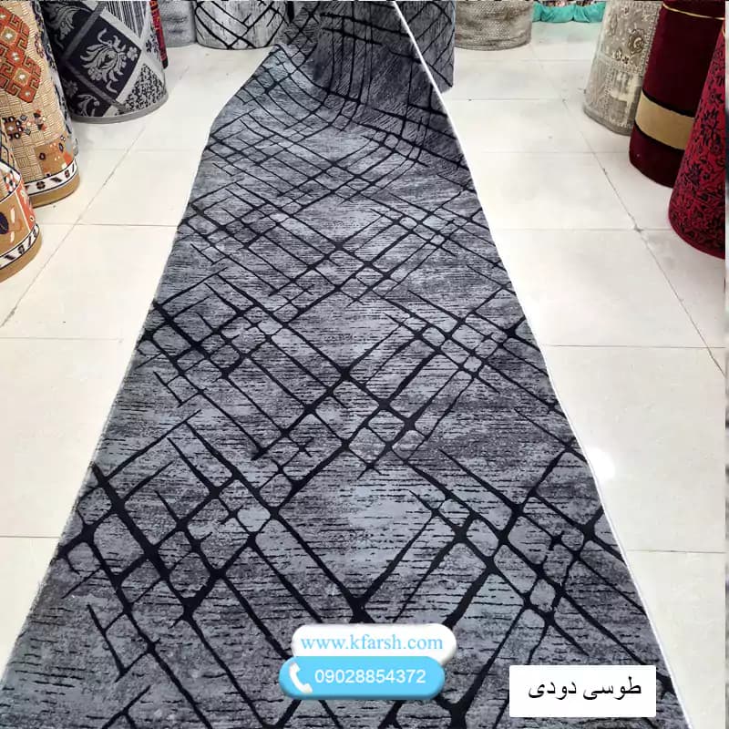 فرش کناره پشت لاتکس طرح مدرن طوسی و نسکافه ای و دودی — تصویر ۲