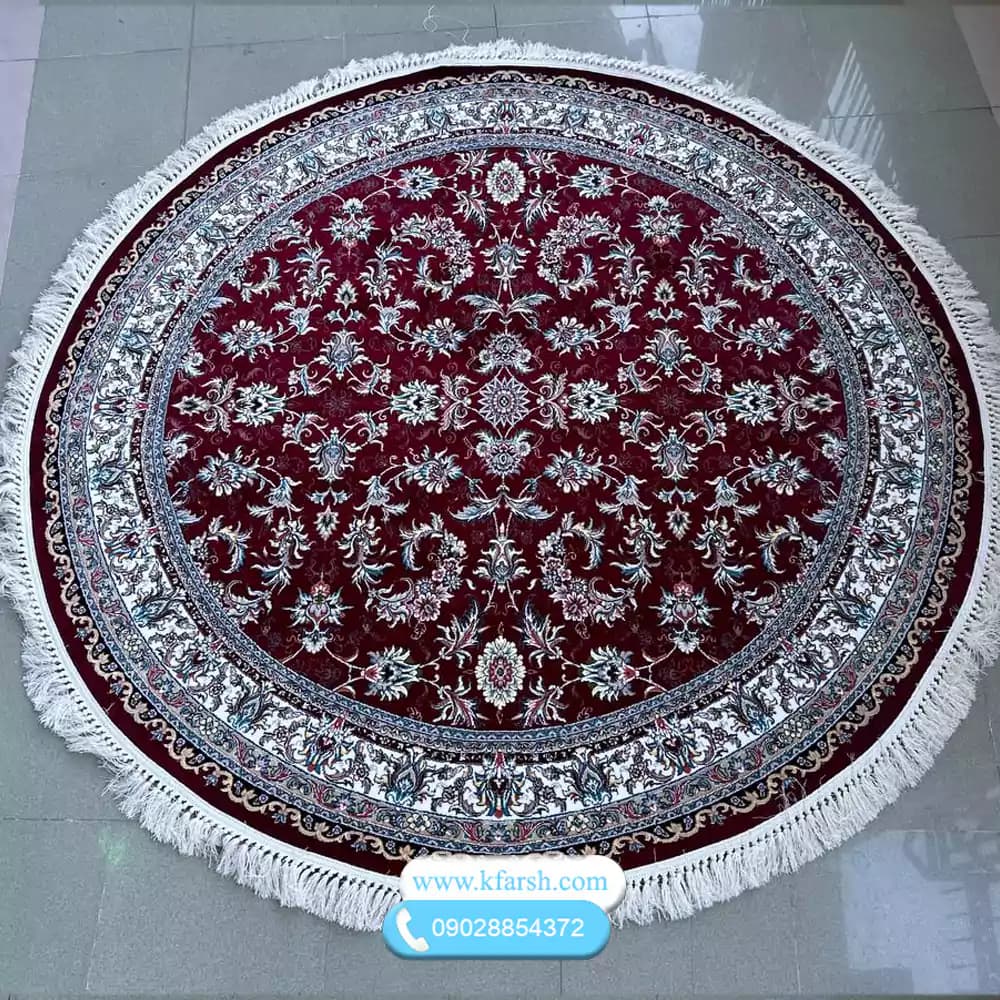 فرش گرد قرمز 700 شانه طرح افشان اکرولیک