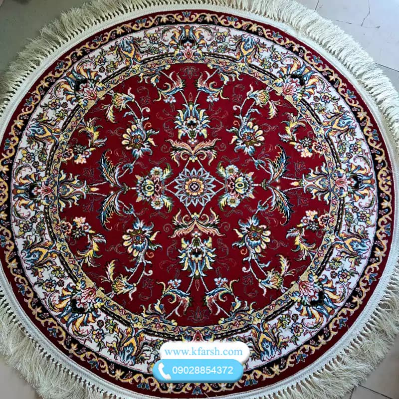 فرش گرد قرمز 700 شانه طرح افشان اکرولیک — تصویر ۳