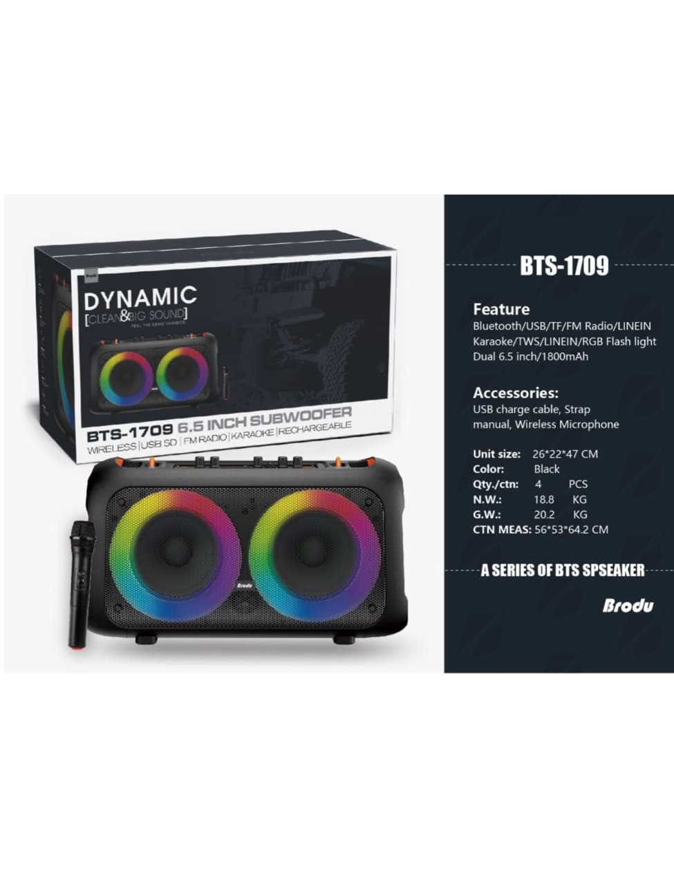 اسپیکر بلوتوثی قابل حمل برودو مدل BTS-1709 — تصویر ۵