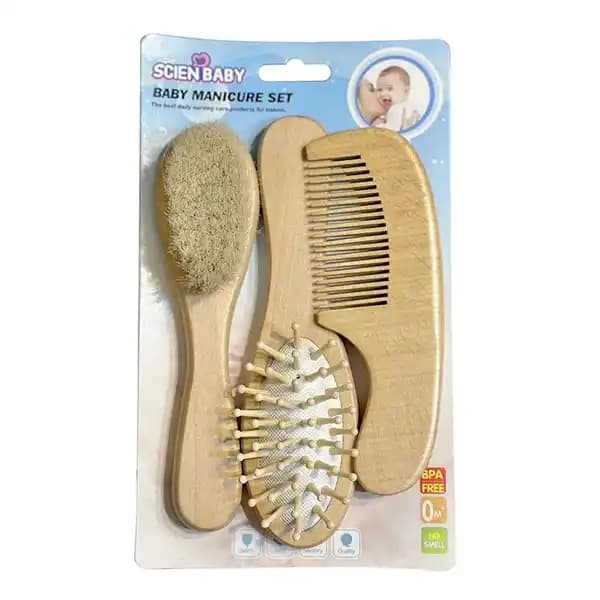ست شانه و برس چوبی نوزاد برند scien baby